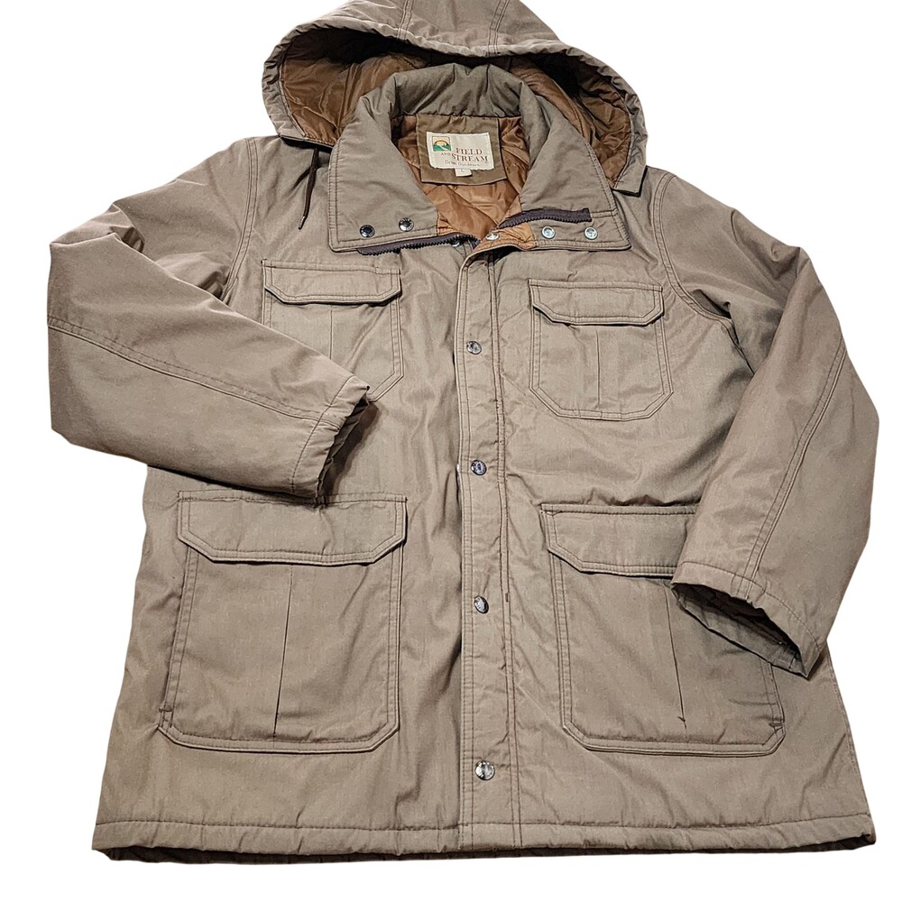 Vintage Field & Stream Coat Mens Large Brown Hooded Thinsulate Parka Winter
